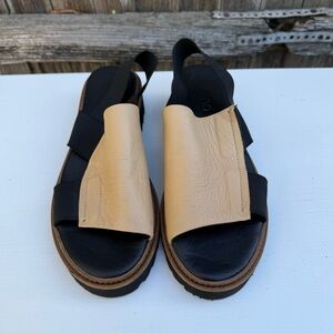 NWOT Bueno Amy Slingback Platform Sandal Black & Tan Leather Elastic Sandals 40